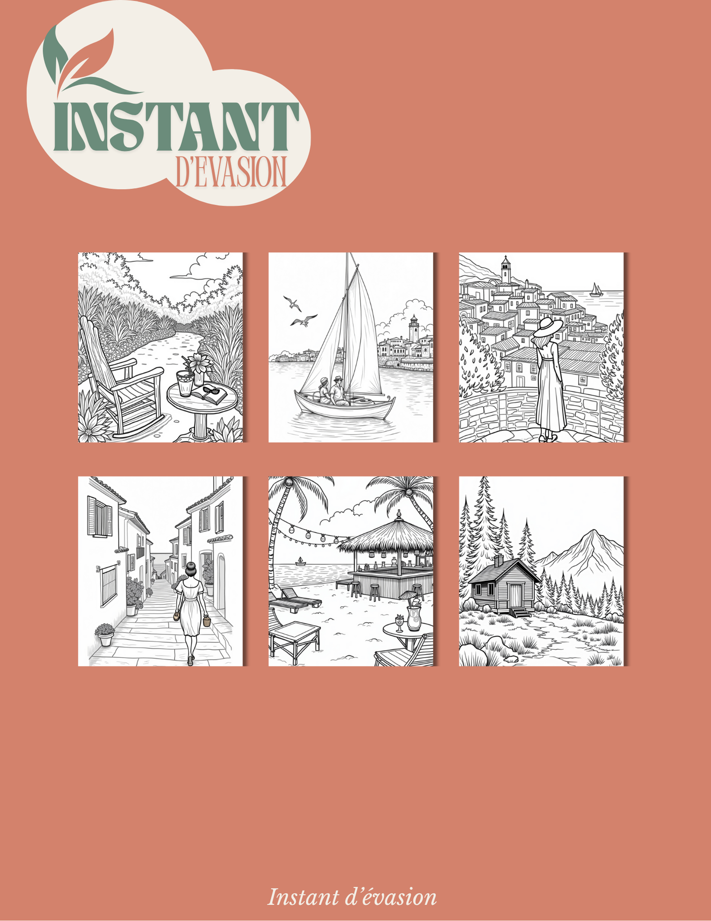 Paysages et scènes d'été - Livre de coloriage anti-stress| Buvard Offert
