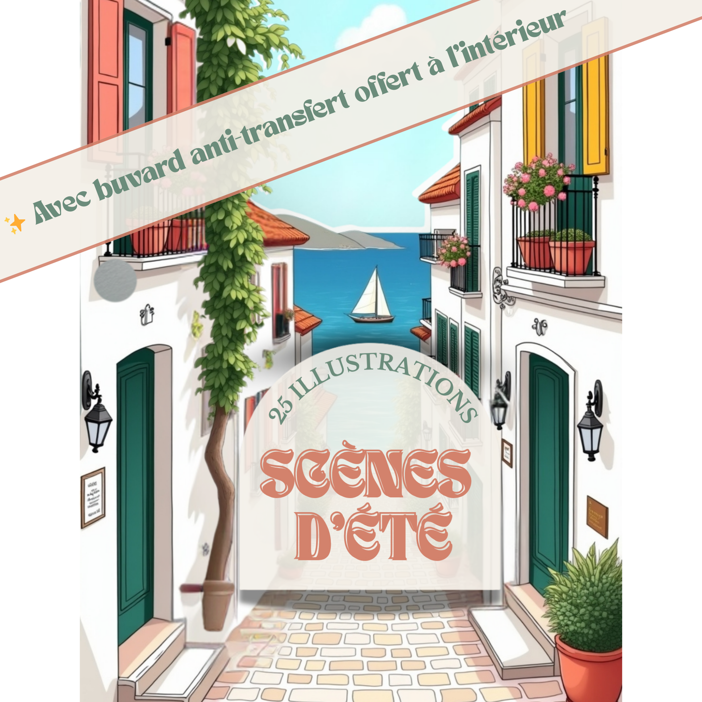 Paysages et scènes d'été - Livre de coloriage anti-stress| Buvard Offert