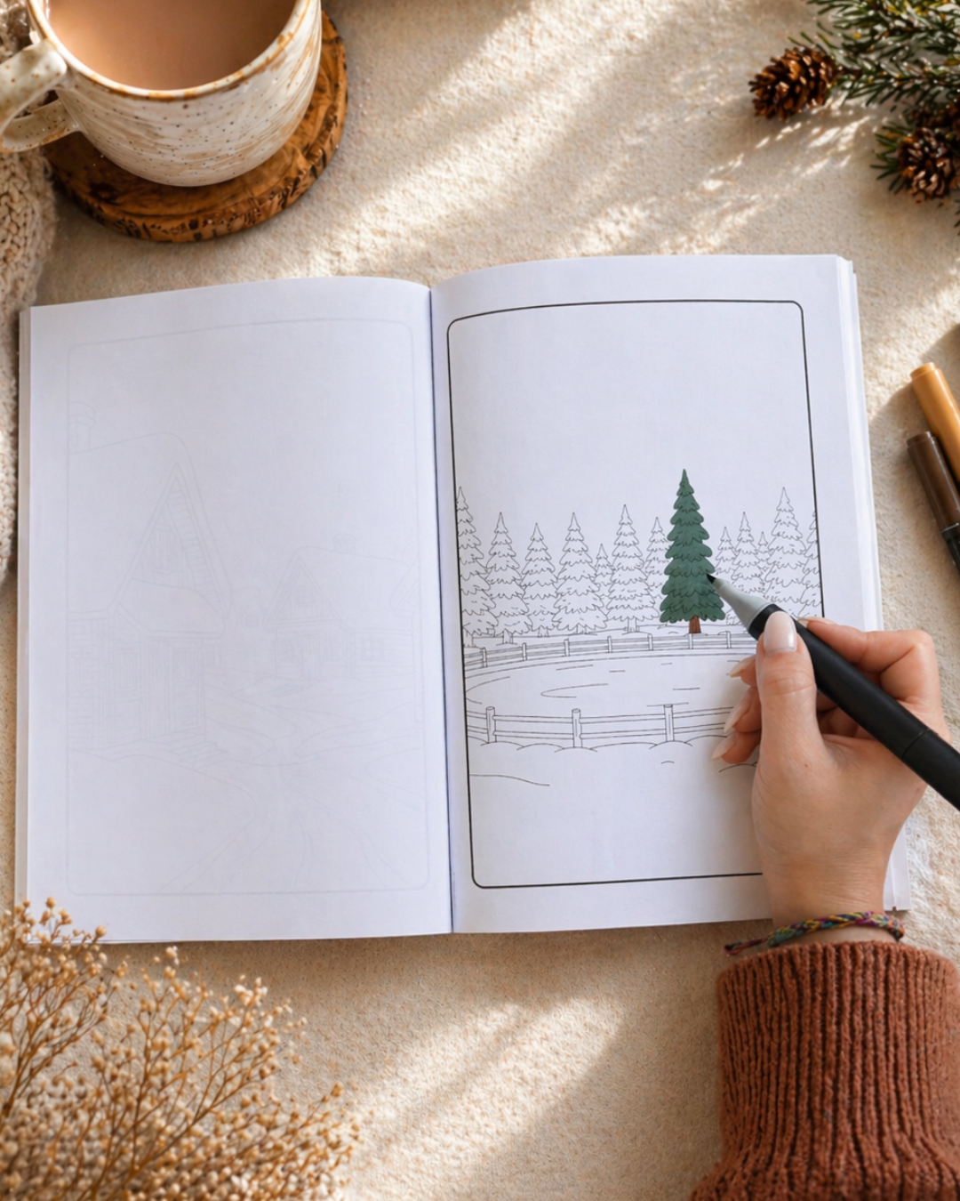 Livre de coloriage - scènes d'hiver