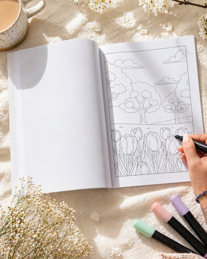 Livre de coloriage - scènes de Printemps