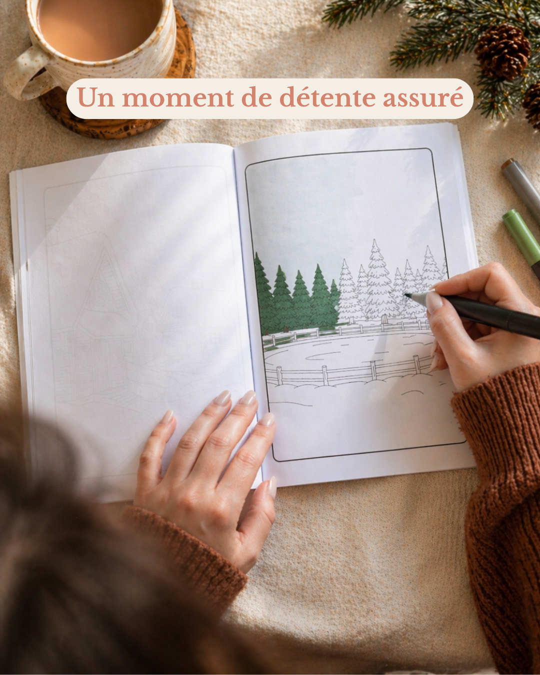 Livre de coloriage Hiver — 31 soirées cocooning pour poser enfin ton téléphone