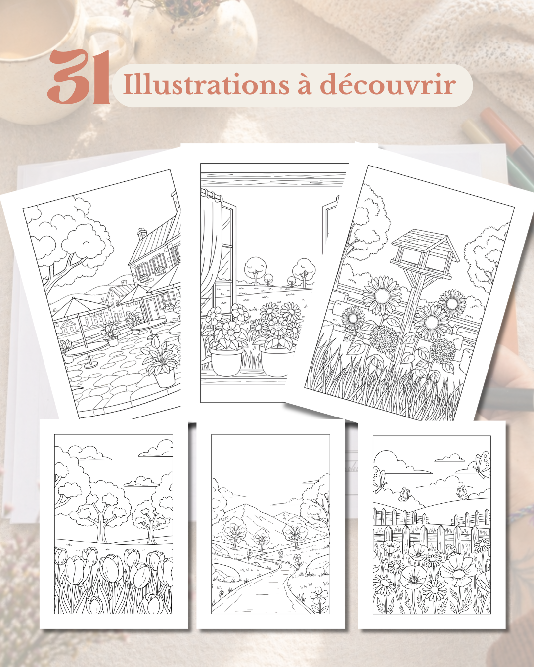 Livre de coloriage Printemps — 31 pauses pour recharger vraiment