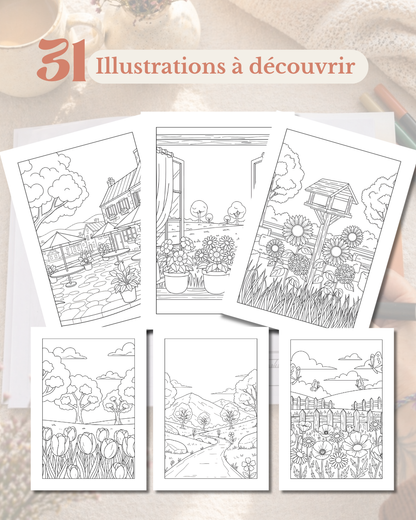 Livre de coloriage Printemps — 31 pauses pour recharger vraiment
