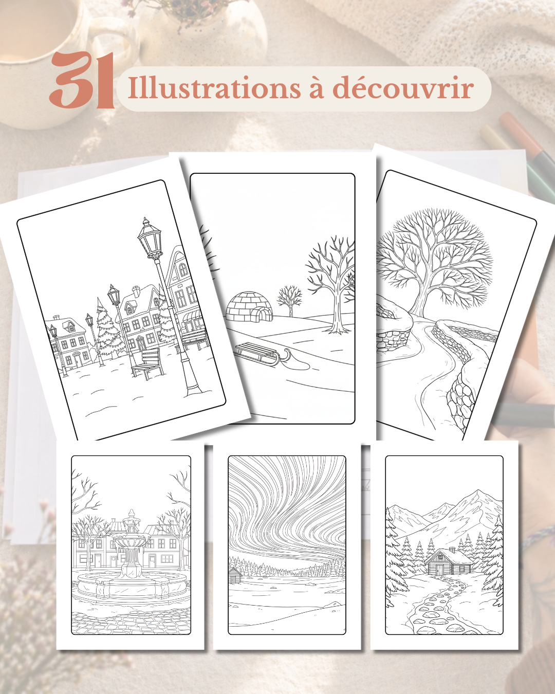 Livre de coloriage Hiver — 31 soirées cocooning pour poser enfin ton téléphone