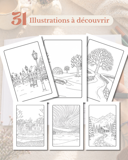 Livre de coloriage Hiver — 31 soirées cocooning pour poser enfin ton téléphone