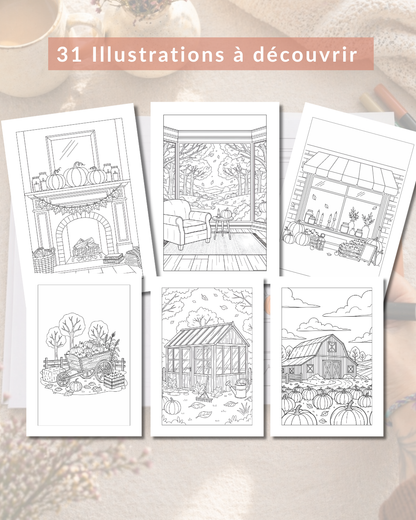 Livre de coloriage - scènes d'automne
