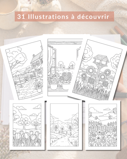 Livre de coloriage - scènes de Printemps