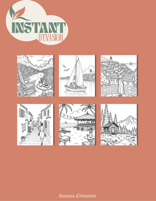 Paysages et scènes d'été - Livre de coloriage anti-stress pour adultes | Buvard Offert