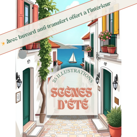 Paysages et scènes d'été - Livre de coloriage anti-stress pour adultes | Buvard Offert